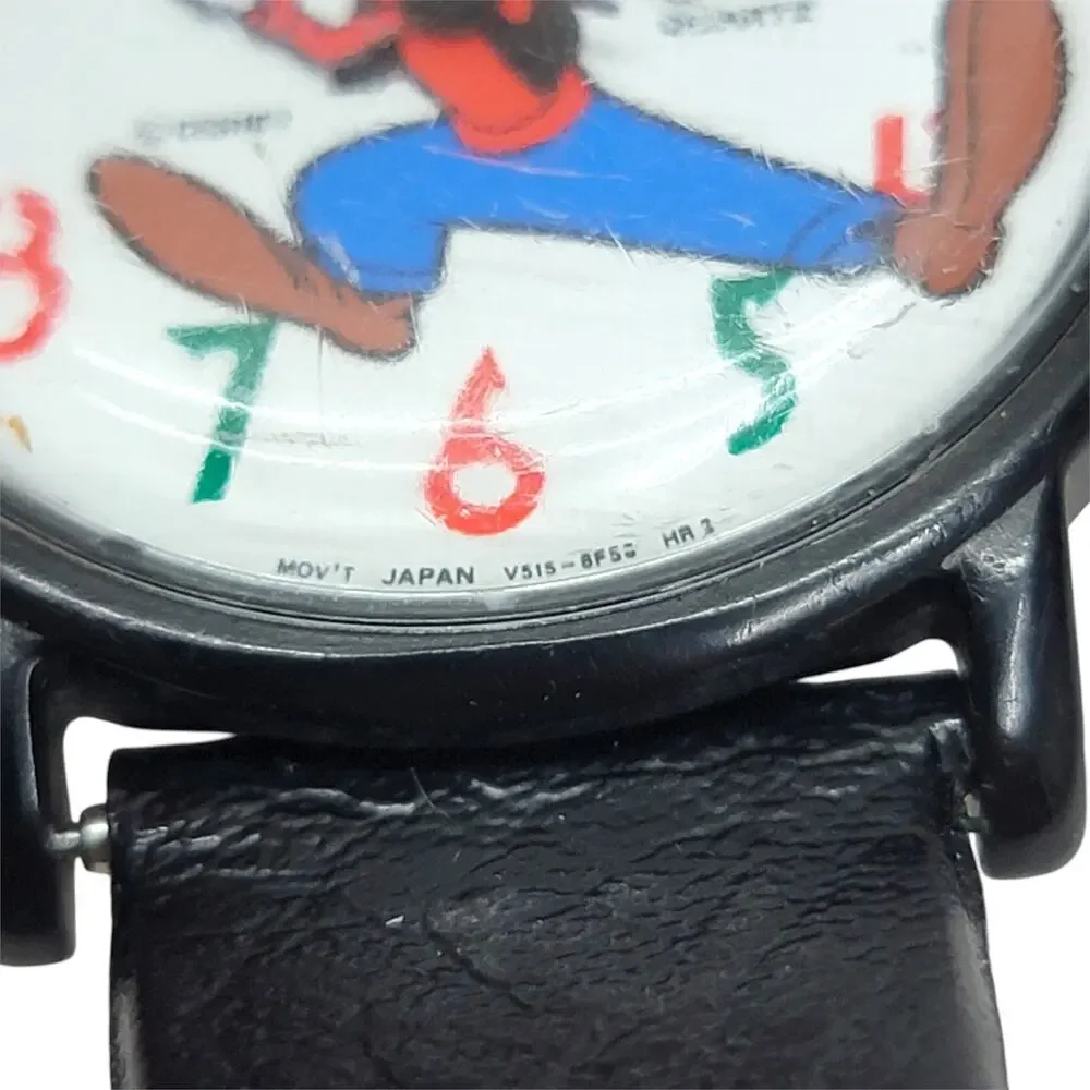 Vintage Lorus Disney Goofy Backwards Reverse Dial Analog Watch Black Running